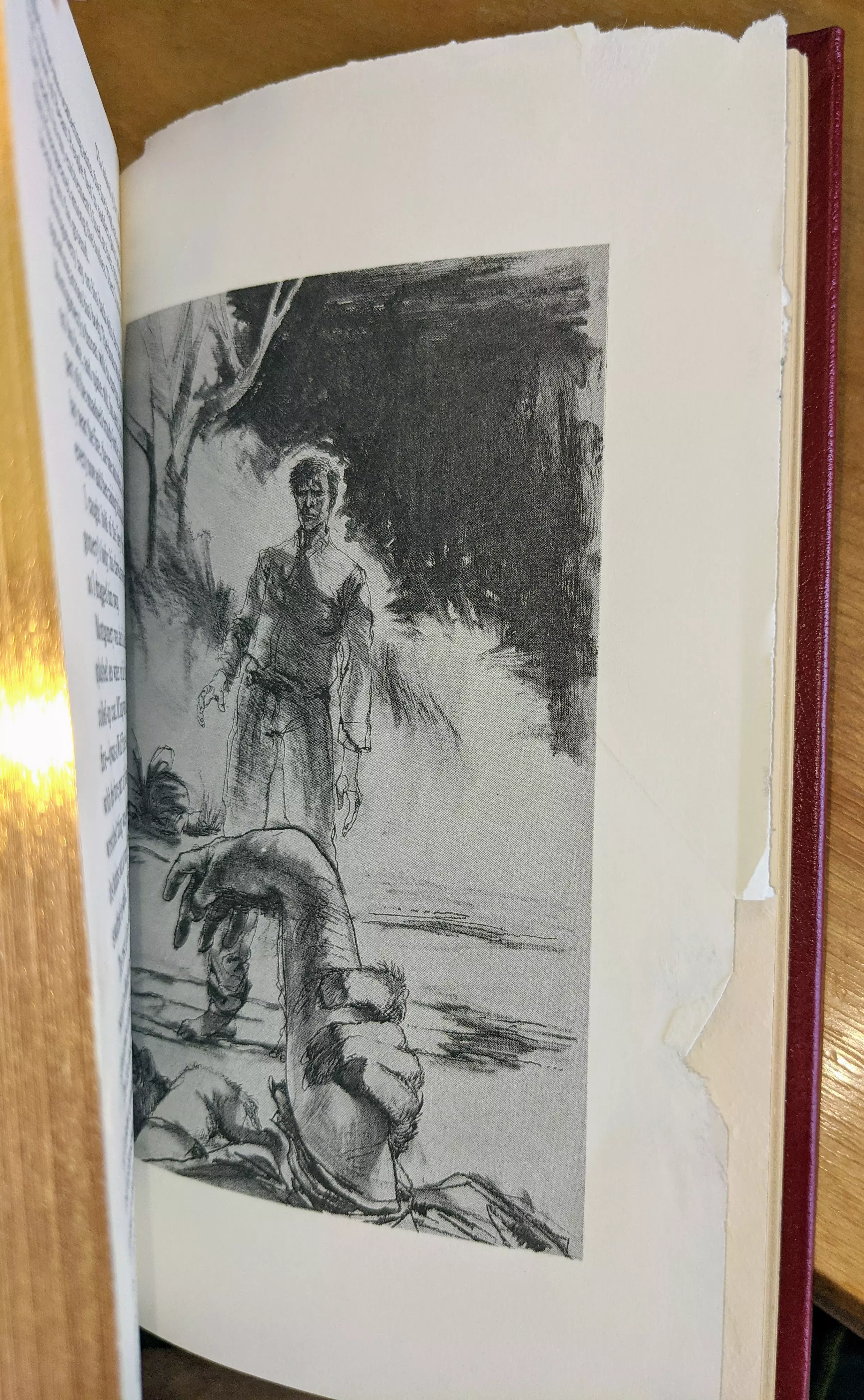 Stunning Red Leather Bound hardback book with hubbed spine, cover artwork in 22kt gold, printed on archival paper with gold gilded edges, smyth sewing & concealed muslin joints
	  - original artwork by Jeff Fisher